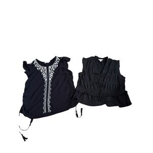 Time and Tru Black Embroidered Ruffle Tie Neck Tops Bundle‎ Women XXXL